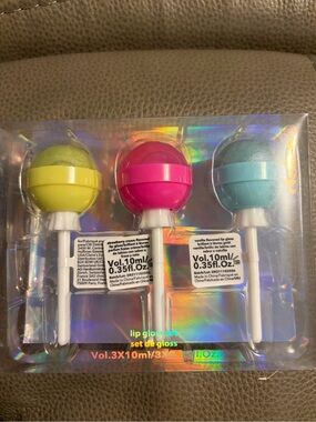 Claire's Lollipop Lip Gloss Trio - Yellow, Hot Pink, Light Blue